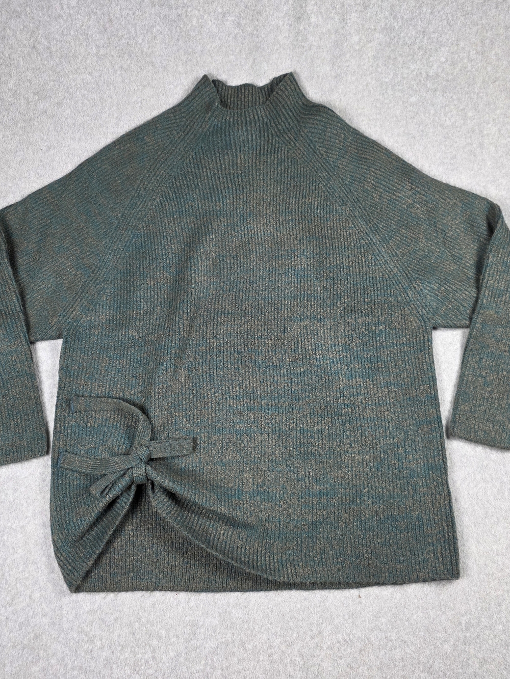 Women's Teal Heather Mock-Neck Sweater with Side Tie